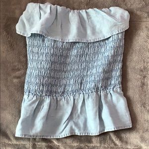 Blue ruffled tube top